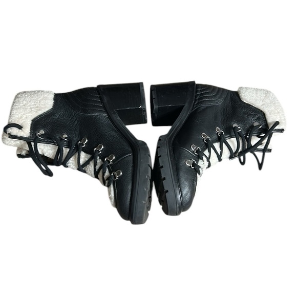 Mark Fisher,boots,sheep fur,Black leather biker wm sz 7.5 chunky heel,platform - Picture 8 of 15